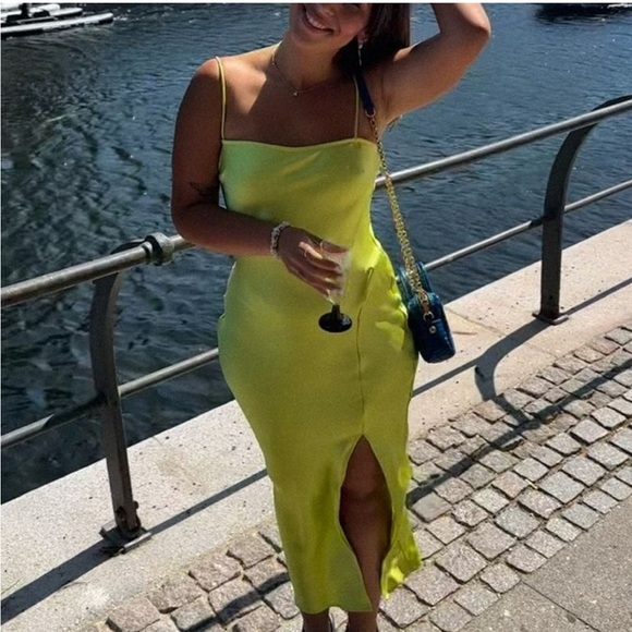 Park & Fifth Neon Yellow Midi Spaghetti Strap Dress - Picture 1 of 15